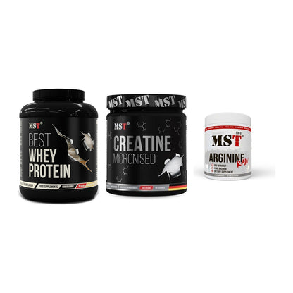 MST Marken-Trio: Best Whey + Creatin Monohyd + Arginine RAW – alle enthaltenen Artikel