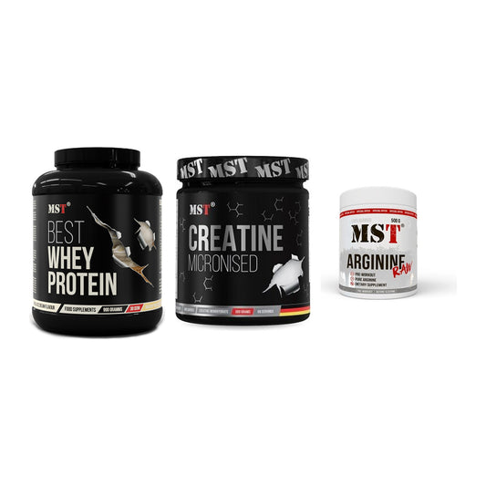 MST Marken-Trio: Best Whey + Creatin Monohyd + Arginine RAW – alle enthaltenen Artikel