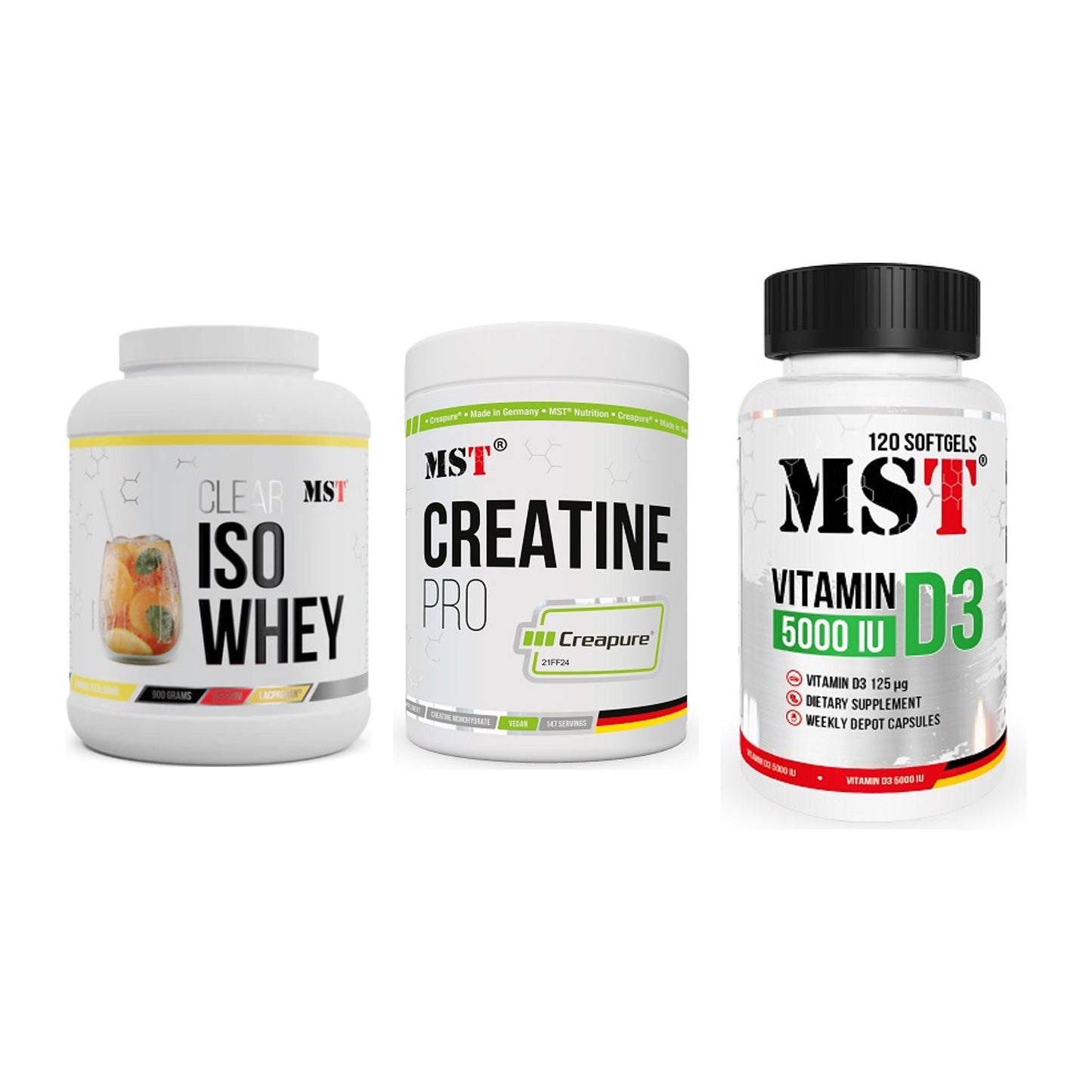 MST Marken-Trio: Iso Clear + Creatin Pro + Vitamin D3 – alle enthaltenen Artikel