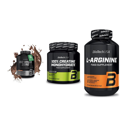 BioTech USA Marken-Trio: Iso Whey Zero + Creatine + L-Arginine – alle enthaltenen Artikel