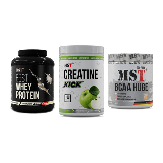 MST Marken-Trio: Best Whey + Creatine Kick + BCAA Huge 200 – alle enthaltenen Artikel