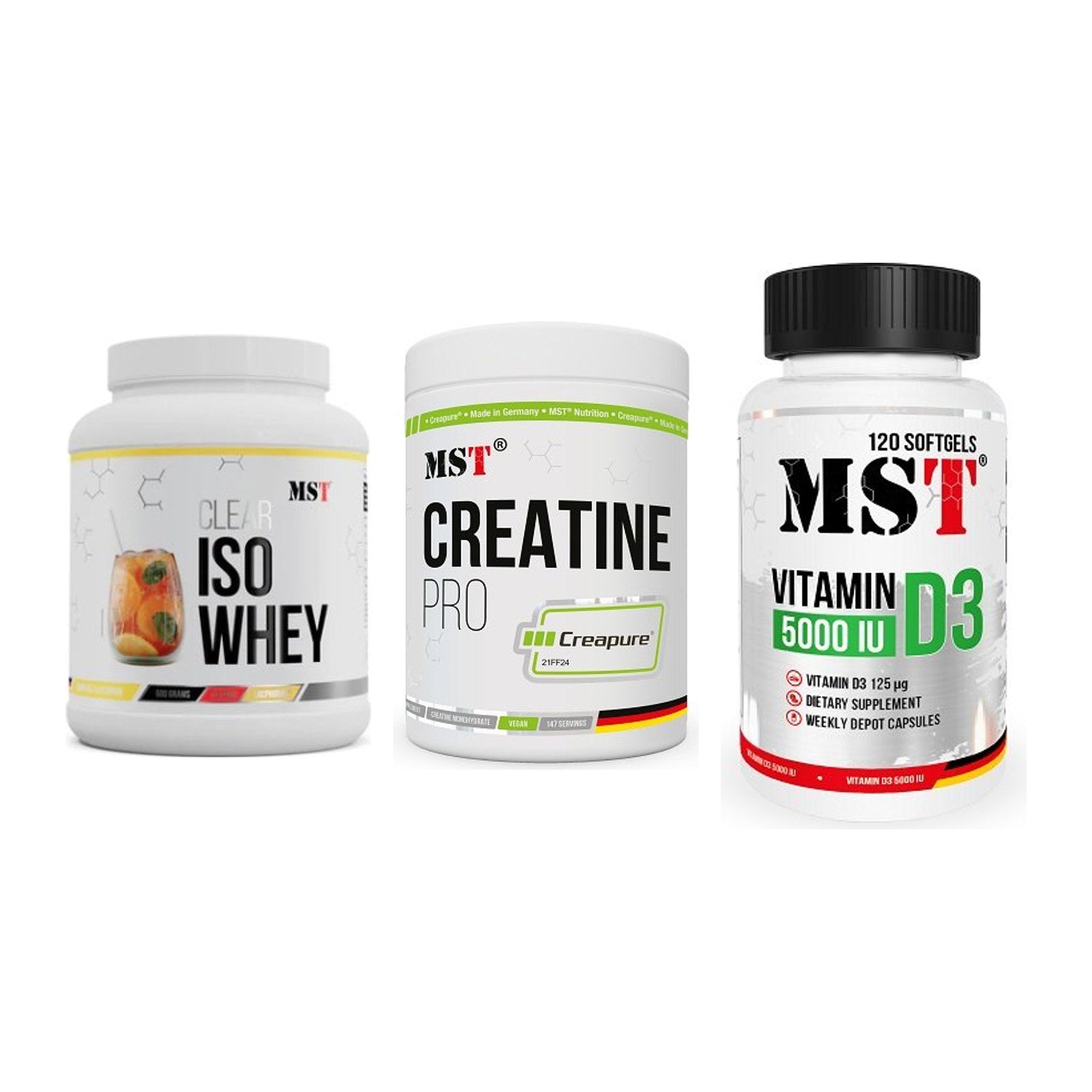 MST Marken-Trio: Iso Clear + Creatin Pro + Vitamin D3 – alle enthaltenen Artikel