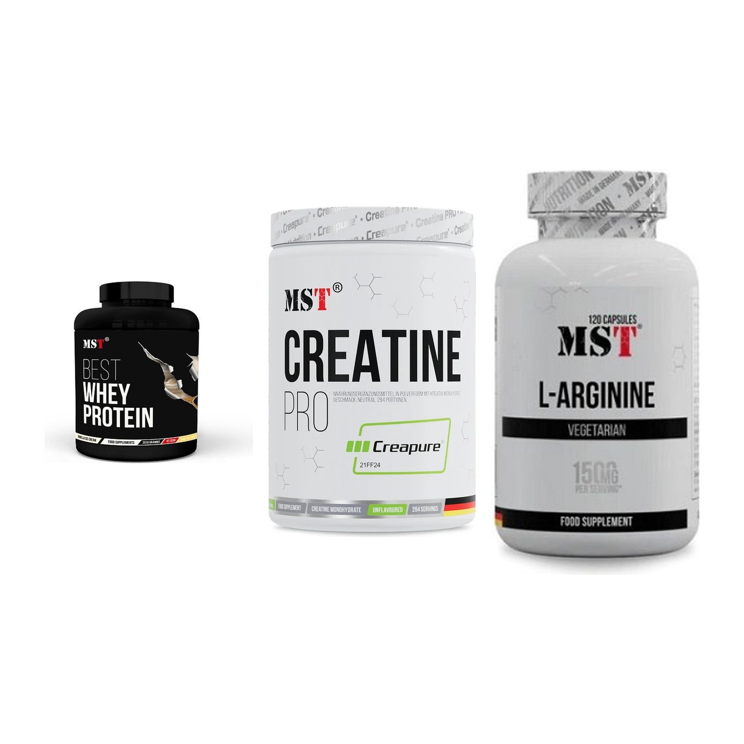 MST Marken-Trio: Best Whey + Creatin Pro + L-Arginine 120 – alle enthaltenen Artikel