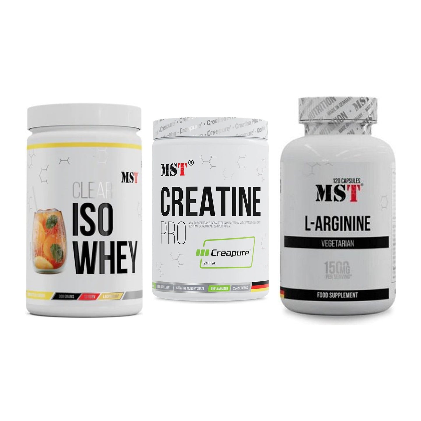 MST Marken-Trio: Iso Clear + Creatin Pro + L-Arginine 120 – alle enthaltenen Artikel
