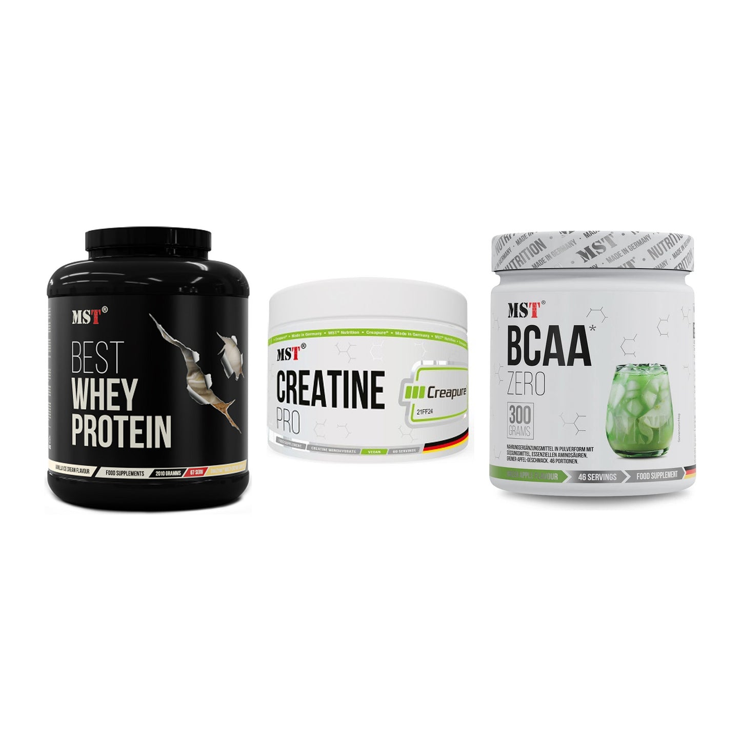 MST Marken-Trio: Best Whey Protein + Creatin Pro CREAPURE + BCAA Zero – alle enthaltenen Artikel