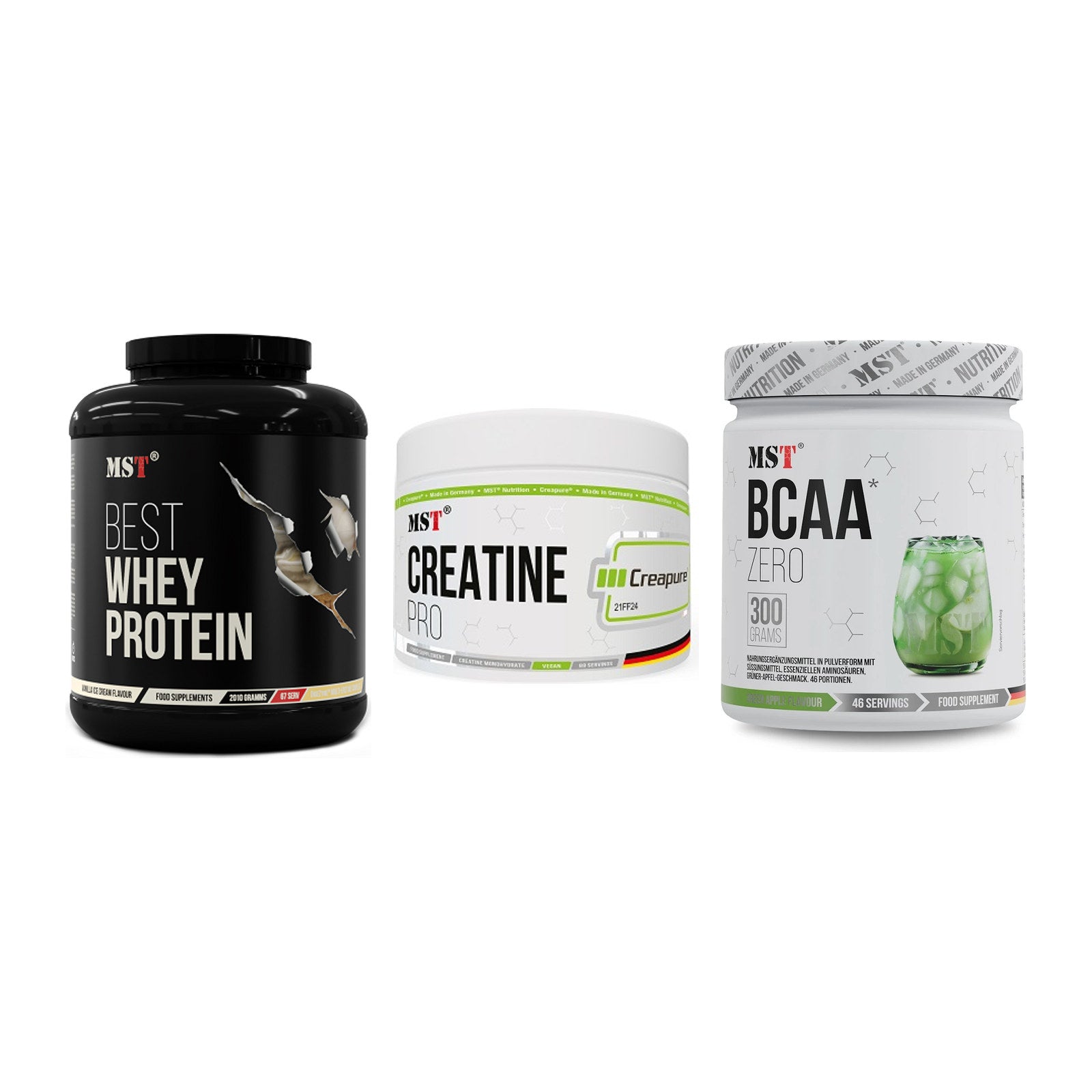 MST Marken-Trio: Best Whey Protein + Creatin Pro CREAPURE + BCAA Zero – alle enthaltenen Artikel