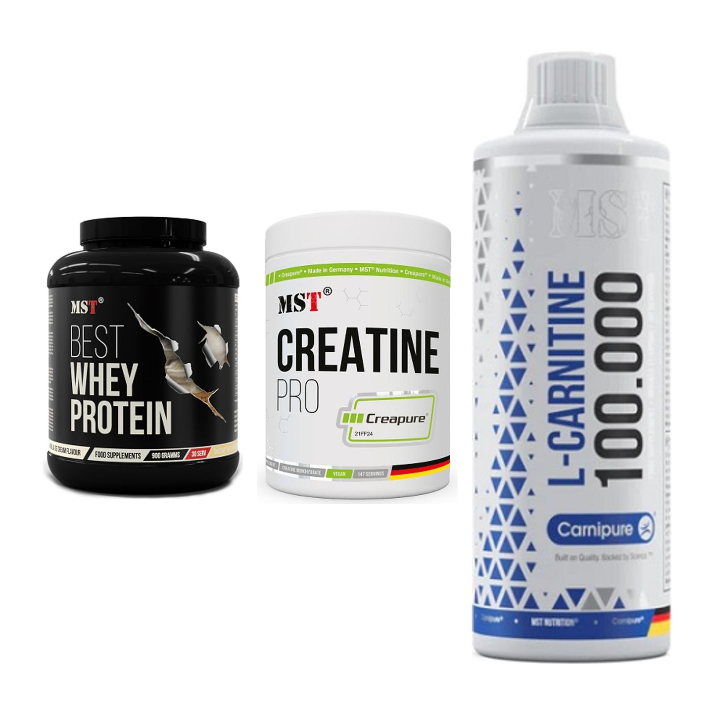 MST Marken-Trio: Best Whey + Creatin Pro + L-Carnitine – alle enthaltenen Artikel