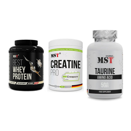 MST Marken-Trio: Best Whey Protein + Creatin Pro CREAPURE + Taurine – alle enthaltenen Artikel