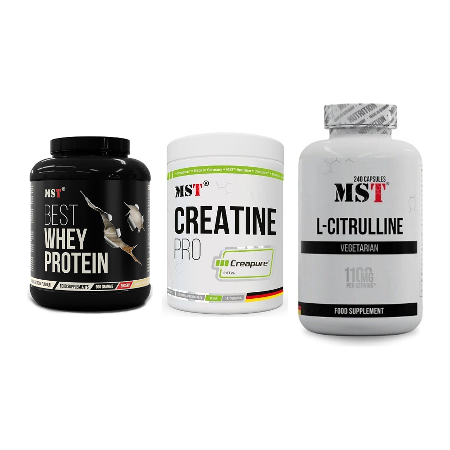 MST Marken-Trio: Best Whey Protein + Creatin Pro CREAPURE + Citrulline – alle enthaltenen Artikel