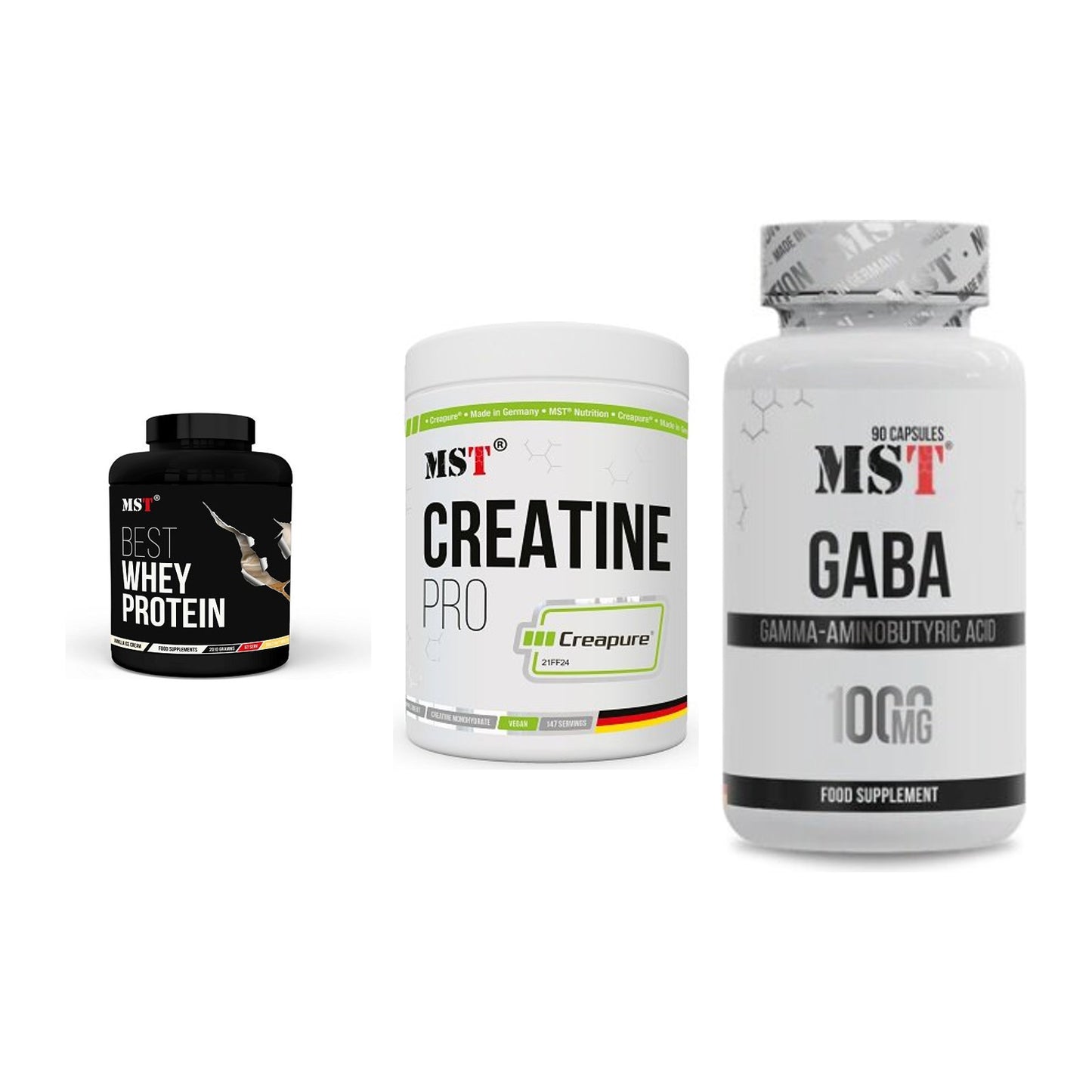 MST Marken-Trio: Best Whey + Creatin Pro + GABA 1000mg – alle enthaltenen Artikel