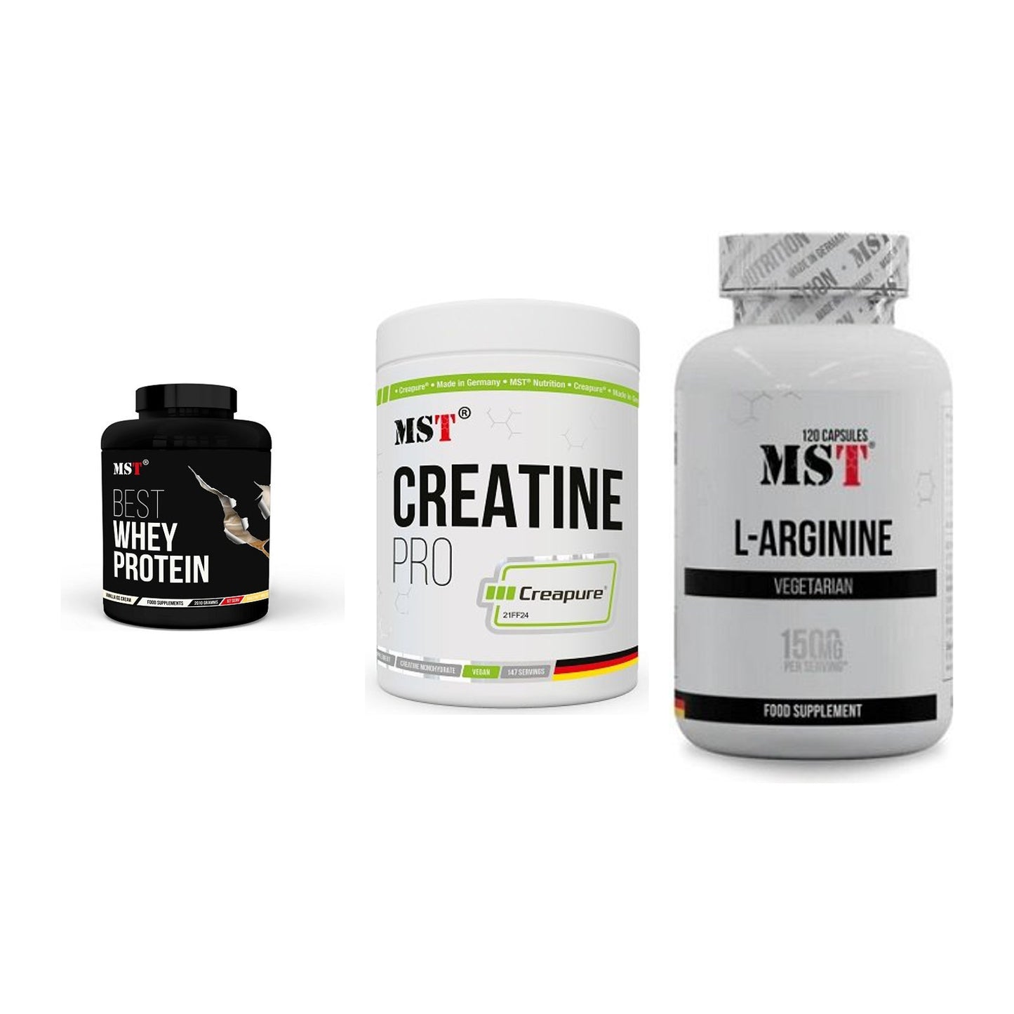 MST Marken-Trio: Best Whey + Creatin Pro + L-Arginine 120 – alle enthaltenen Artikel