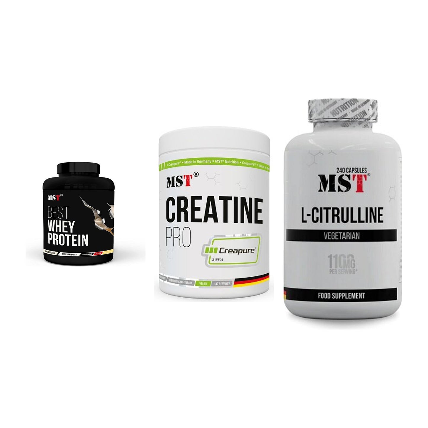 MST Marken-Trio: Best Whey Protein + Creatin Pro CREAPURE + Citrulline – alle enthaltenen Artikel