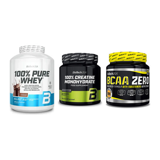 BioTech USA Marken-Trio: 100% Pure + Creatine + BCAA Zero – alle enthaltenen Artikel