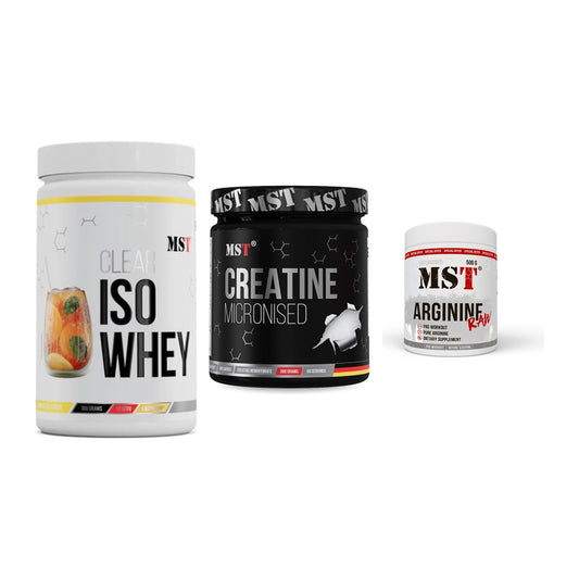 MST Marken-Trio: Iso Clear + Creatin Monohydrate + Arginine RAW – alle enthaltenen Artikel