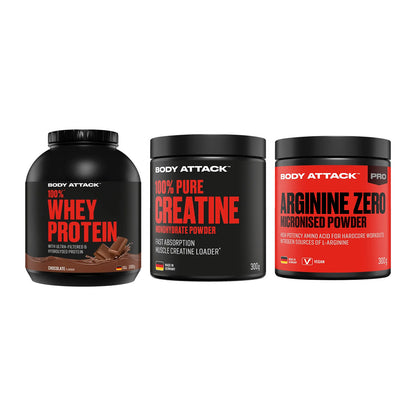 Body Attack Marken-Trio: Attack 100% Whey Protein + 2 weitere – alle enthaltenen Artikel