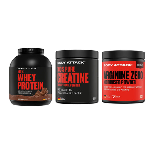 Body Attack Marken-Trio: Attack 100% Whey Protein + 2 weitere – alle enthaltenen Artikel