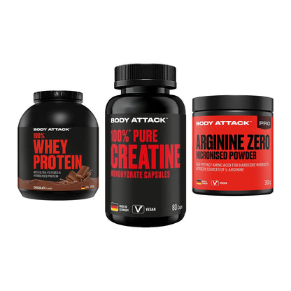 Body Attack Marken-Trio: Attack 100% Whey Protein + 2 weitere – alle enthaltenen Artikel