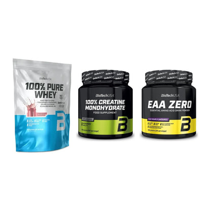BioTech USA Marken-Trio: 100% Pure + Creatine + EAA Zero – alle enthaltenen Artikel