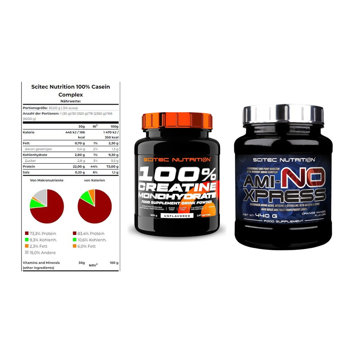 Scitec Nutrition Marken-Trio: Casein Compl + Creatine + 1 weitere – alle enthaltenen Artikel