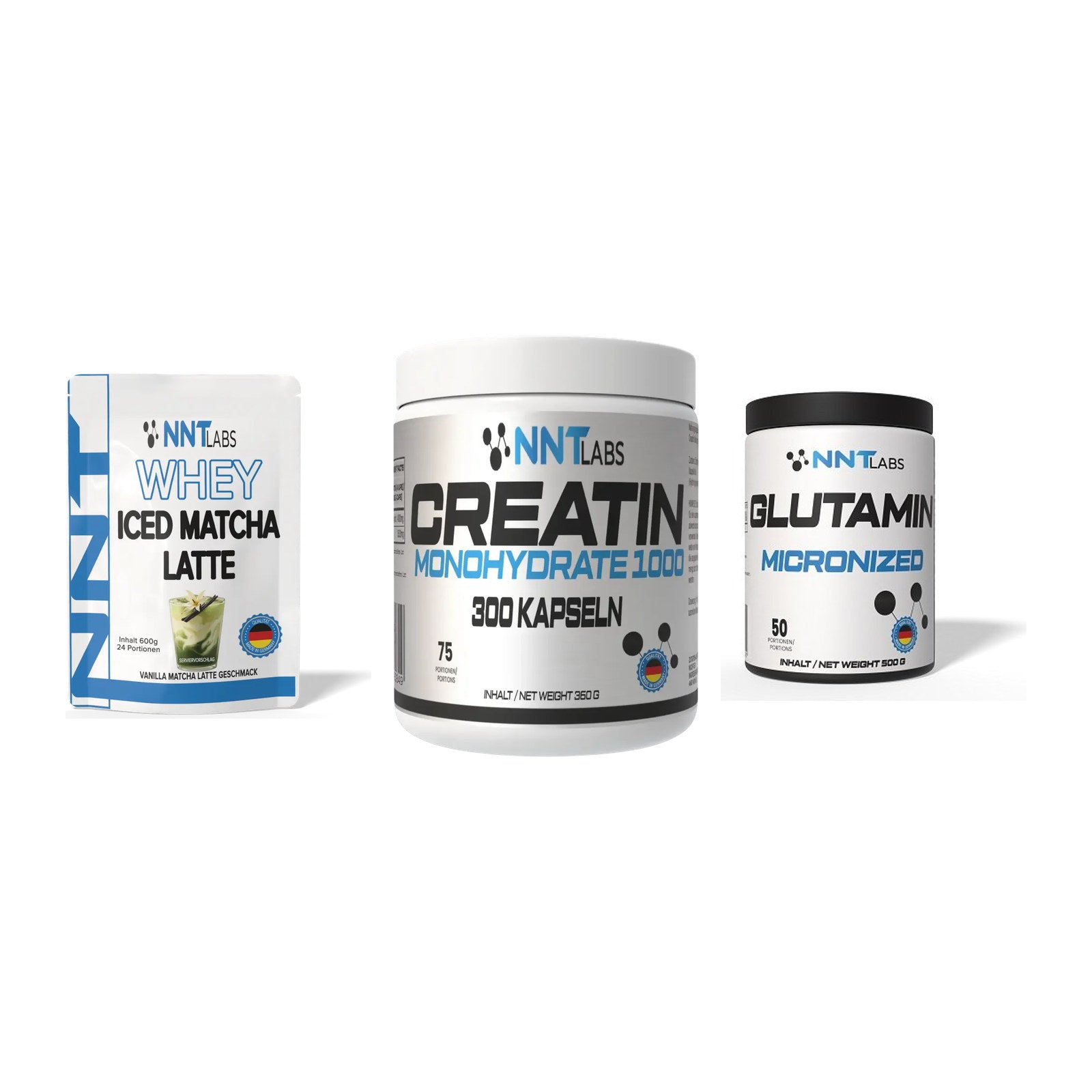 NNT Labs Marken-Trio: Whey ICED + Creatin 1000 + Glutamin – alle enthaltenen Artikel