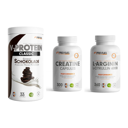 ProFuel Marken-Trio: VEGAN PROTEIN + Creatine + L-Arginin – alle enthaltenen Artikel