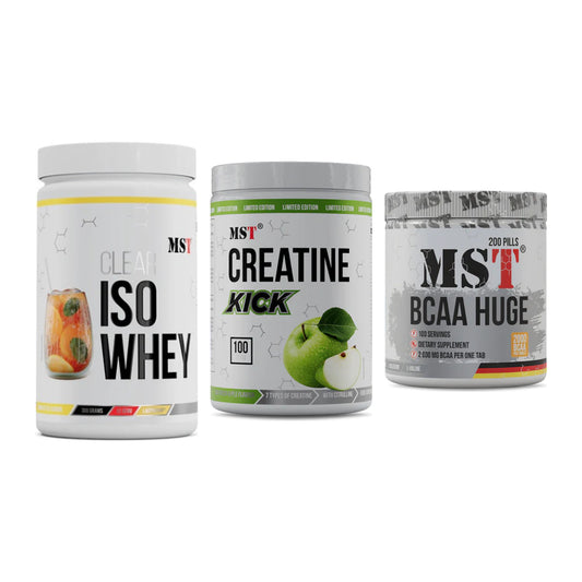 MST Marken-Trio: Iso Clear + Creatine Kick + BCAA Huge 200 – alle enthaltenen Artikel