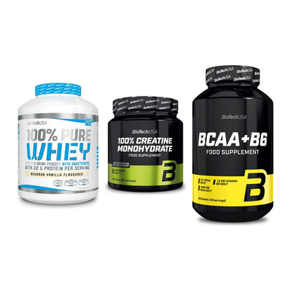 BioTech USA Marken-Trio: 100% Pure + Creatine + BCAA+B6 200 – alle enthaltenen Artikel