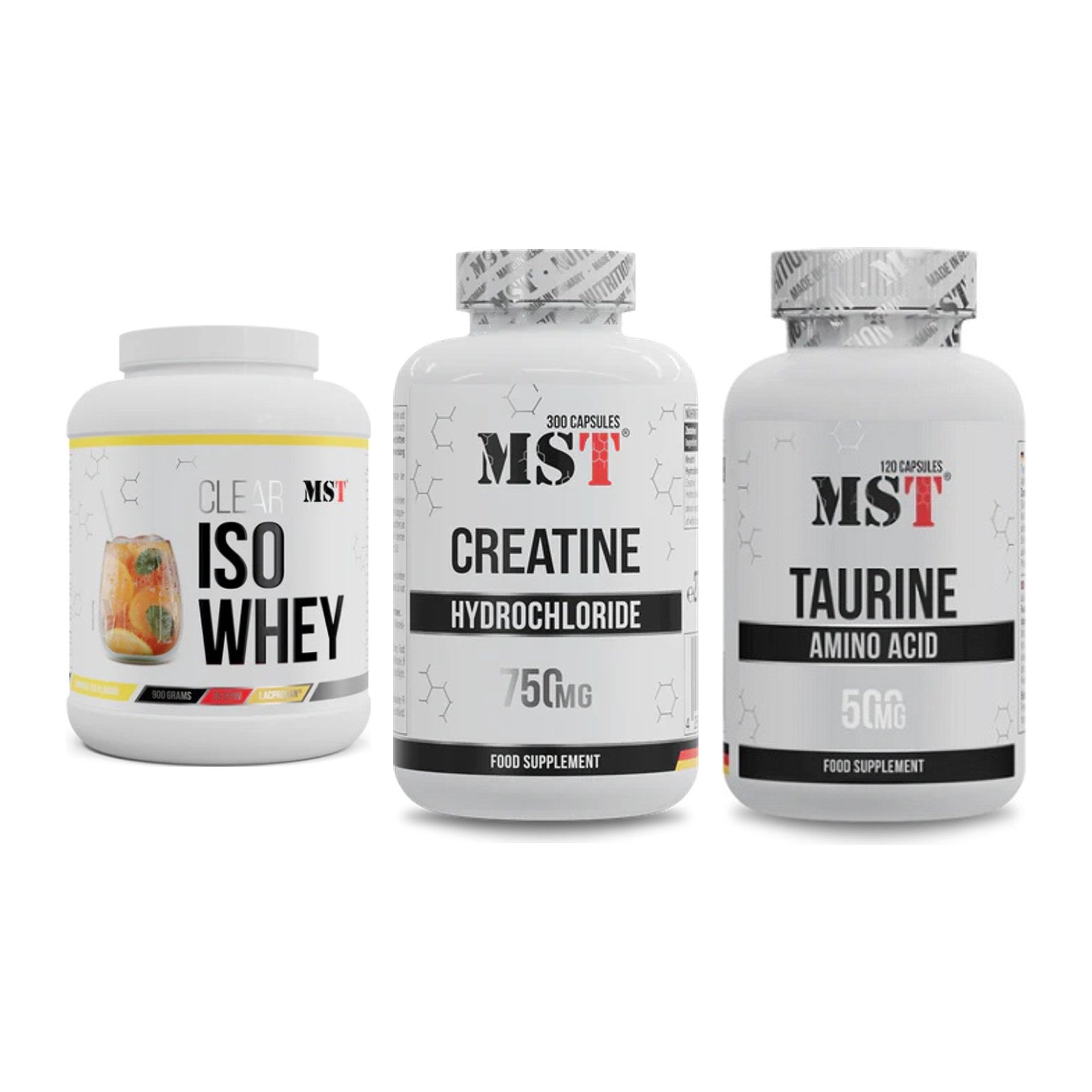 MST Marken-Trio: Iso Clear + Creatine HCL + Taurine – alle enthaltenen Artikel
