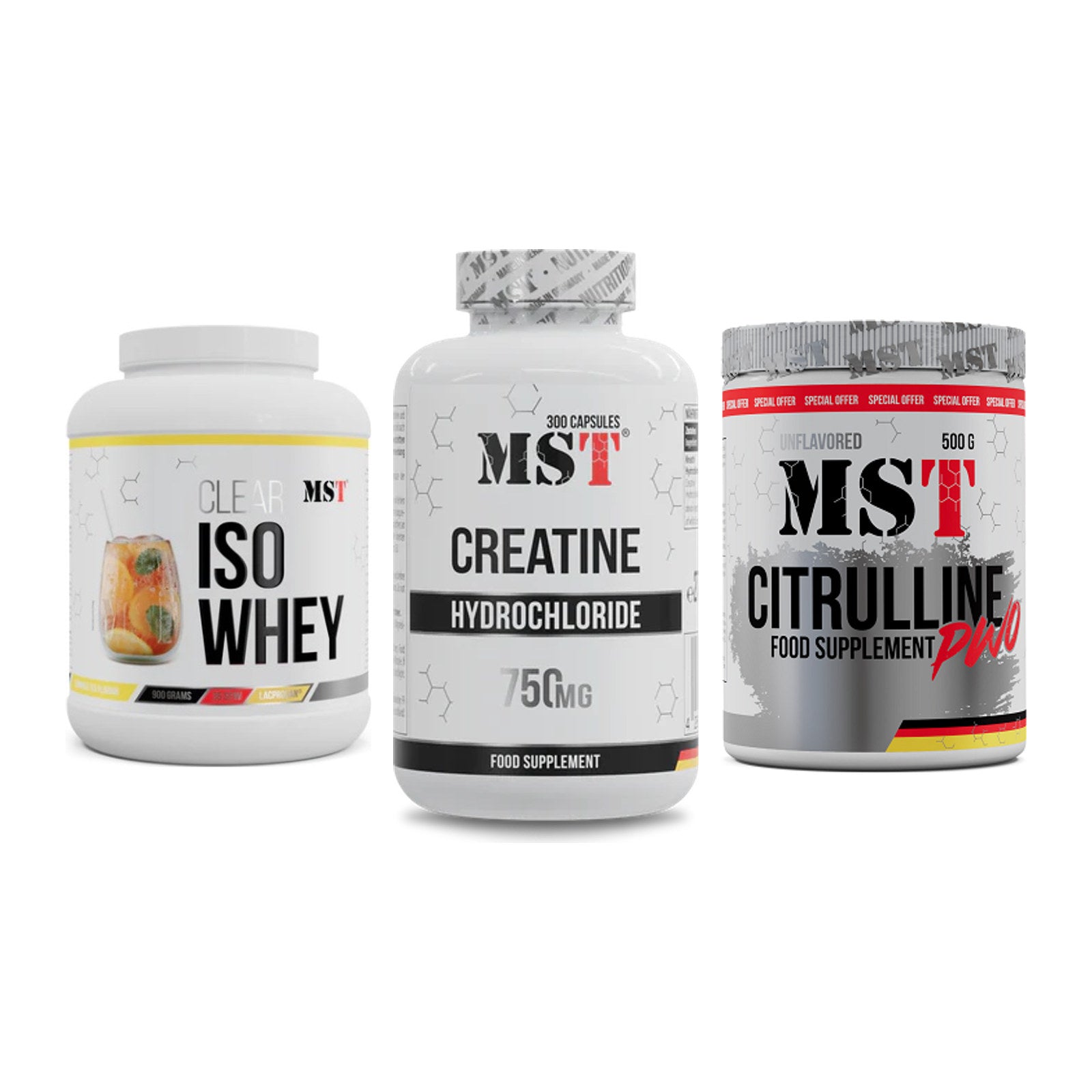 MST Marken-Trio: Iso Clear + Creatine HCL + Citrulline – alle enthaltenen Artikel