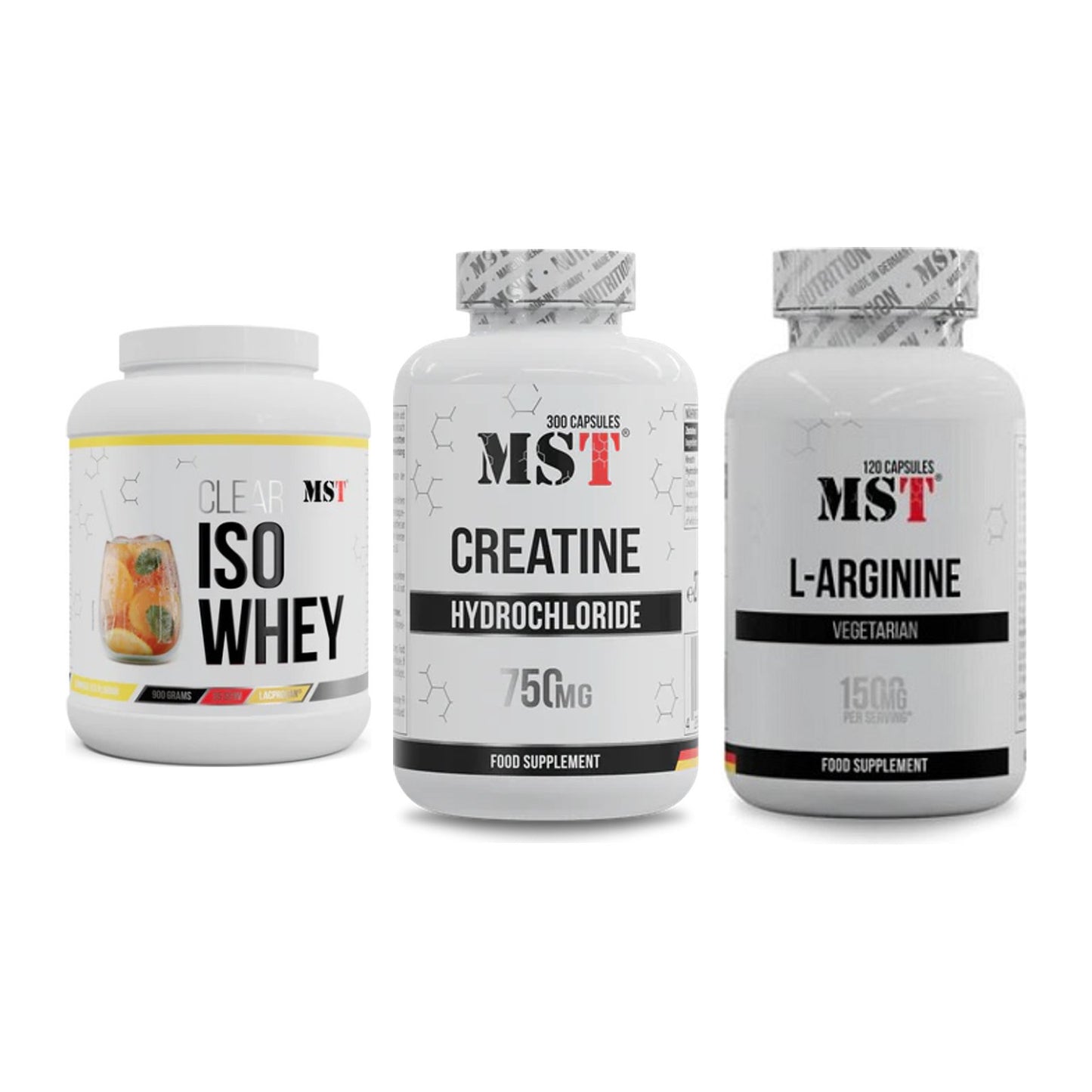 MST Marken-Trio: Iso Clear + Creatine HCL + L-Arginine 120 Kaps. – alle enthaltenen Artikel