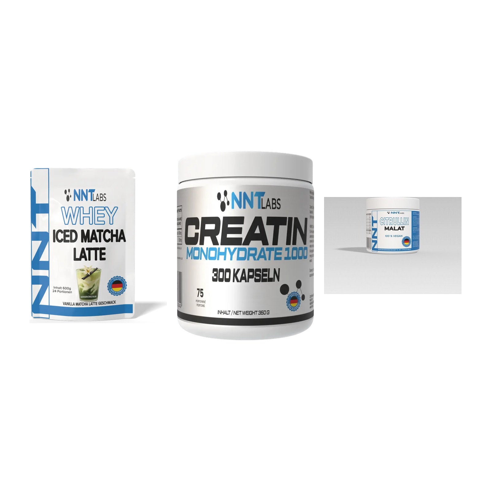 NNT Labs Marken-Trio: Whey ICED + Creatin 1000 + Citrullin – alle enthaltenen Artikel