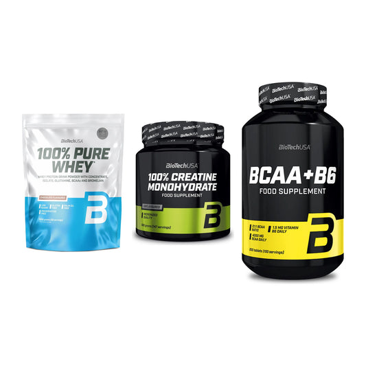 BioTech USA Marken-Trio: 100% Pure + Creatine + BCAA+B6 200 – alle enthaltenen Artikel