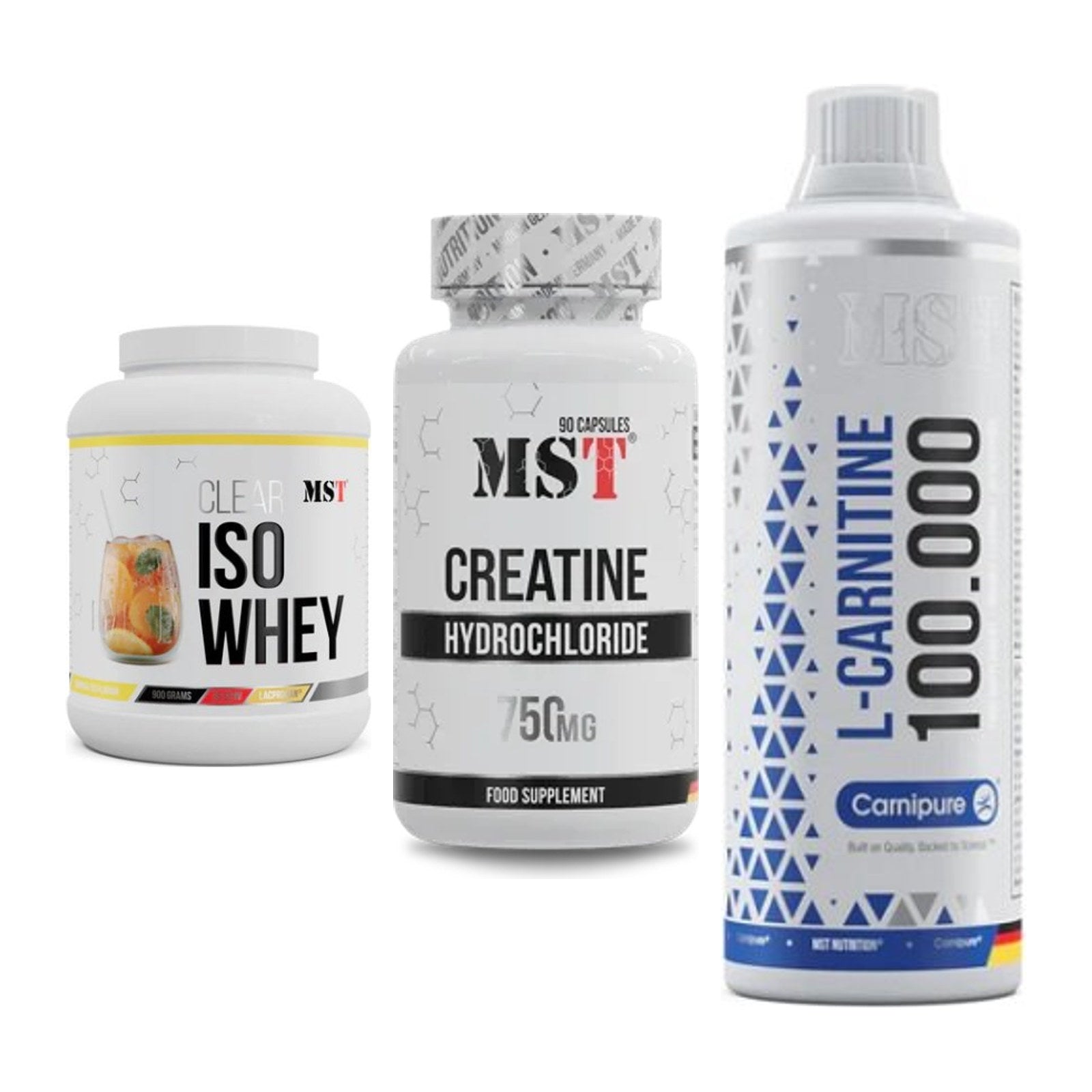 MST Marken-Trio: Iso Clear 900g + Creatin HCL + L-Carnitine – alle enthaltenen Artikel