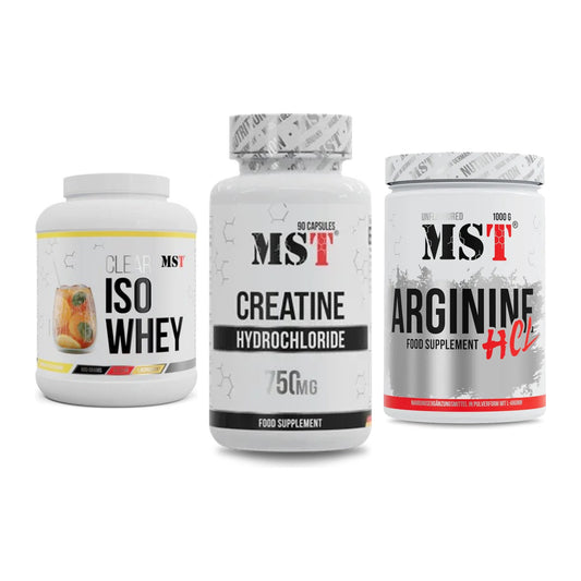 MST Marken-Trio: Iso Clear 900g + Creatin HCL + Arginine HCL – alle enthaltenen Artikel