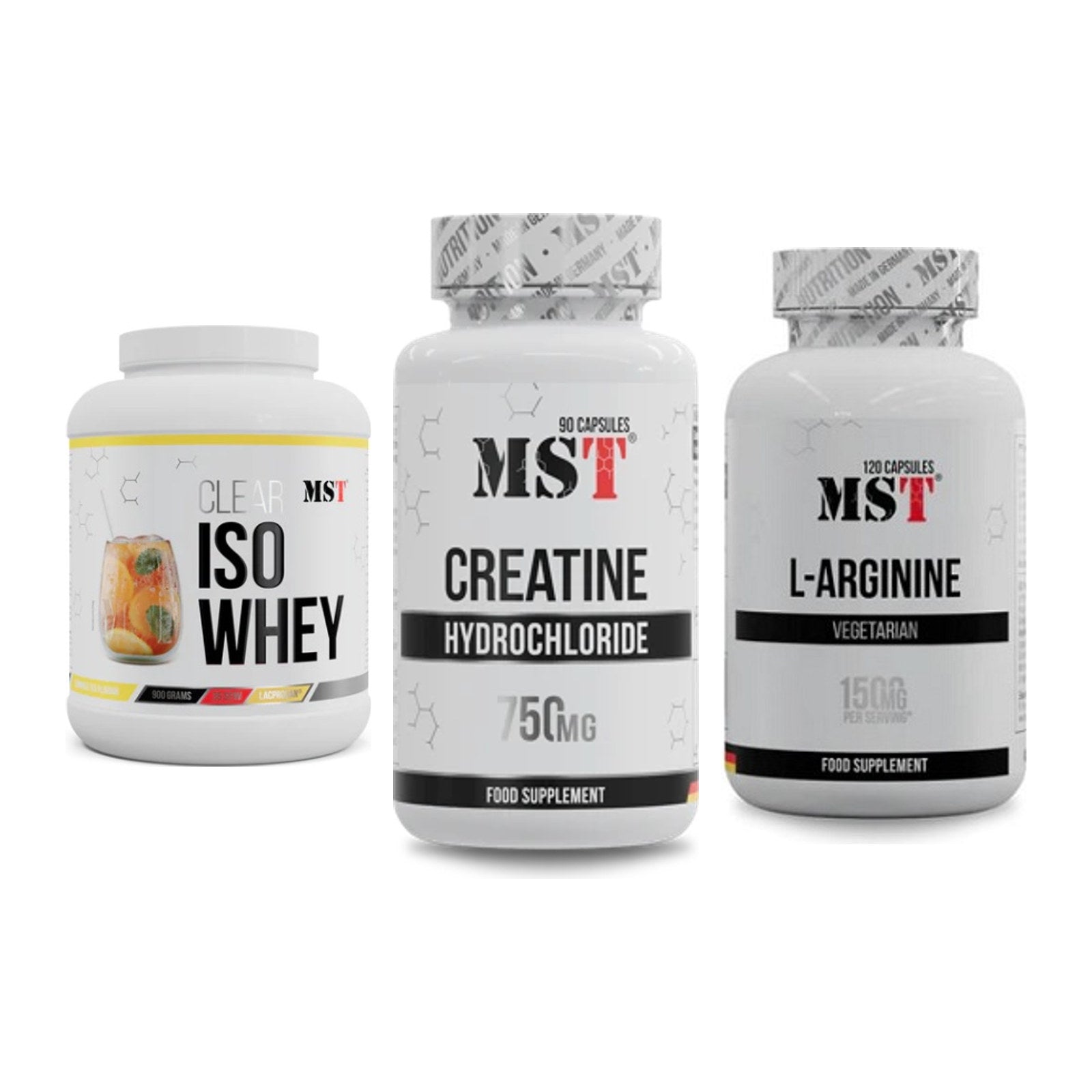 MST Marken-Trio: Iso Clear + Creatin HCL + L-Arginine 120 Kaps. – alle enthaltenen Artikel