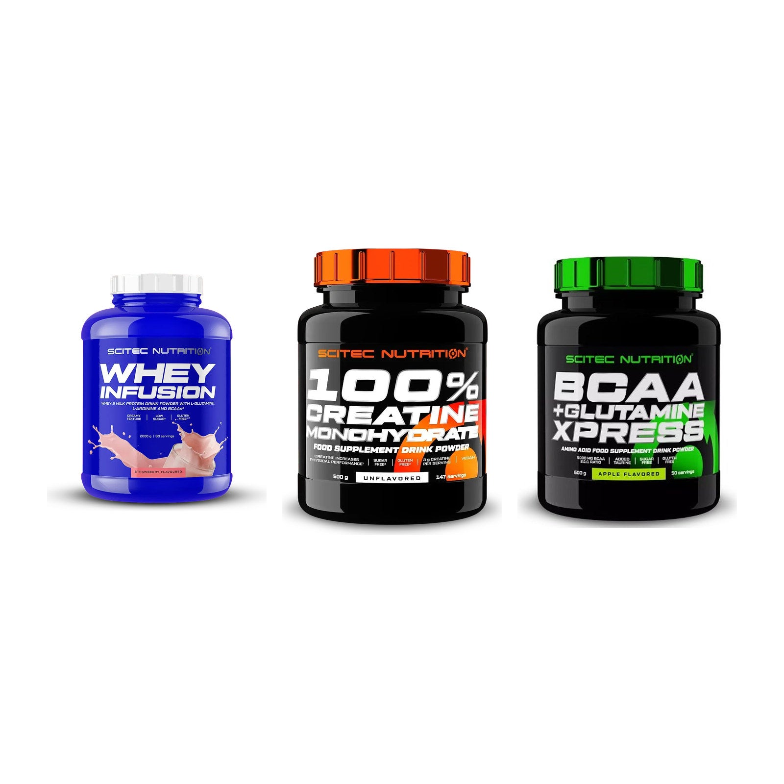 Scitec Nutrition Marken-Trio: Whey Infusio + Creatine + 1 weitere – alle enthaltenen Artikel