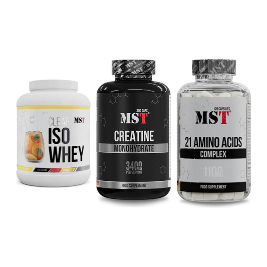 MST Marken-Trio: Iso Clear + Creatine Monohydrate + 21 Amino Acids – alle enthaltenen Artikel