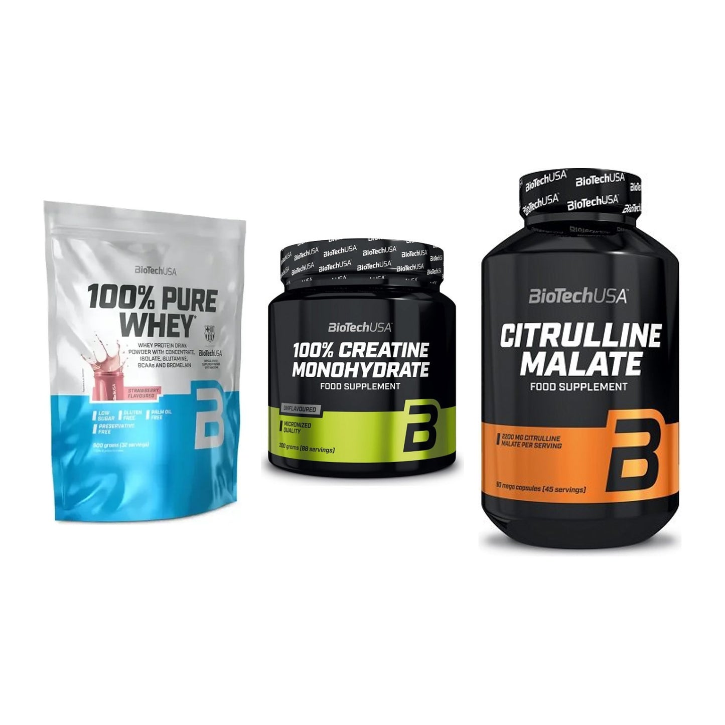 BioTech USA Marken-Trio: 100% Pure + Creatine + Citrulline – alle enthaltenen Artikel
