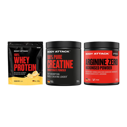 Body Attack Marken-Trio: Attack 100% Whey Protein + 2 weitere – alle enthaltenen Artikel