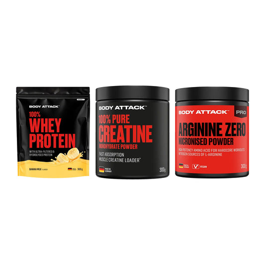 Body Attack Marken-Trio: Attack 100% Whey Protein + 2 weitere – alle enthaltenen Artikel