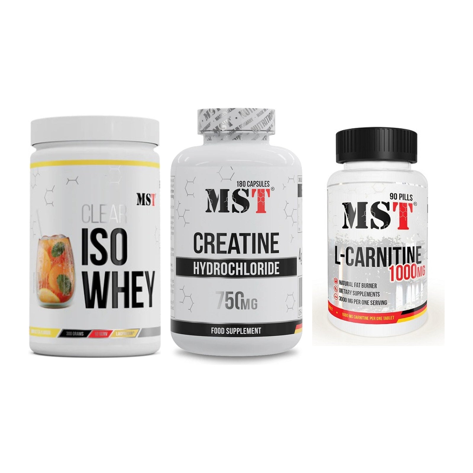 MST Marken-Trio: Iso Clear + Creatine HCL + L-Carnitine – alle enthaltenen Artikel