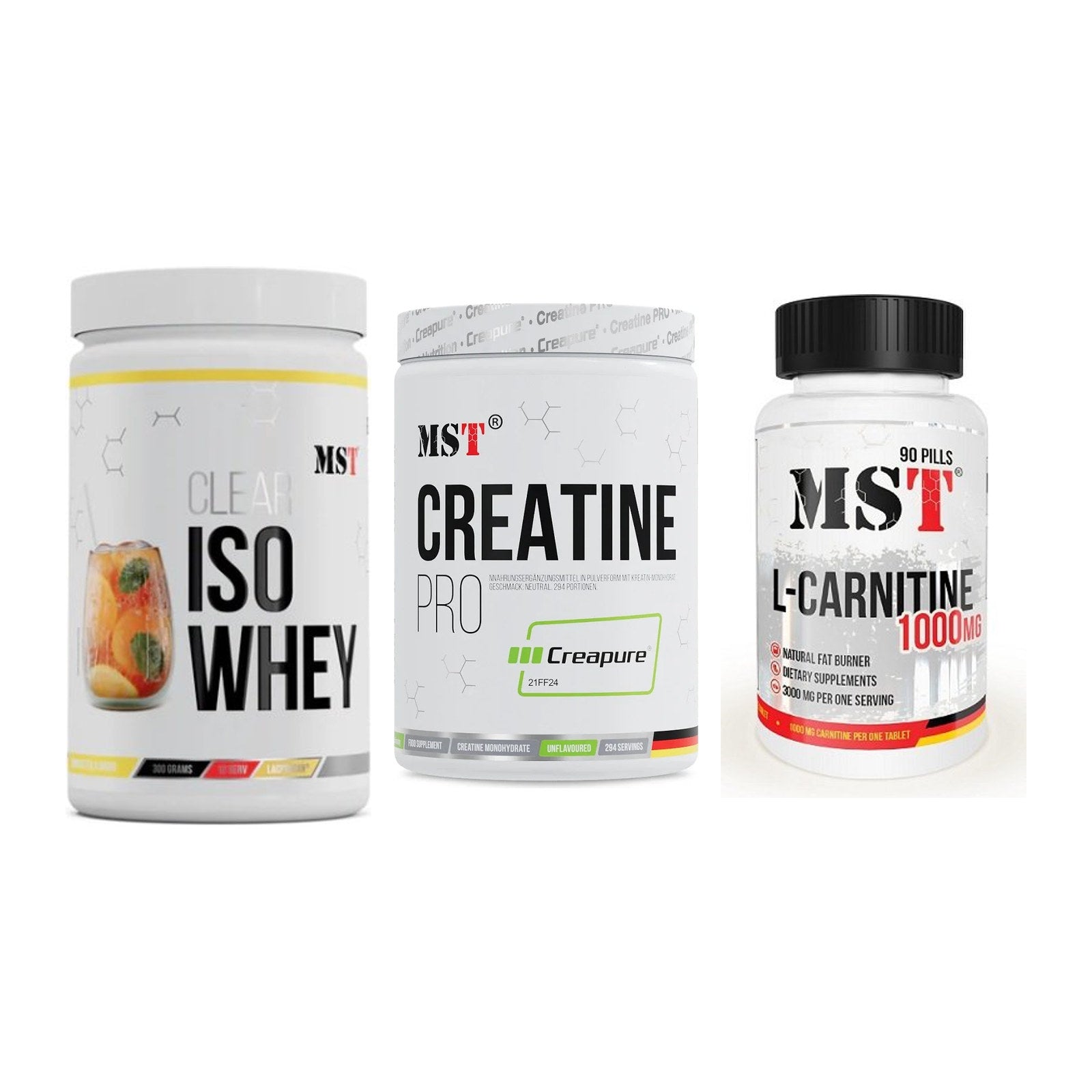 MST Marken-Trio: Iso Clear + Creatin Pro + L-Carnitine – alle enthaltenen Artikel