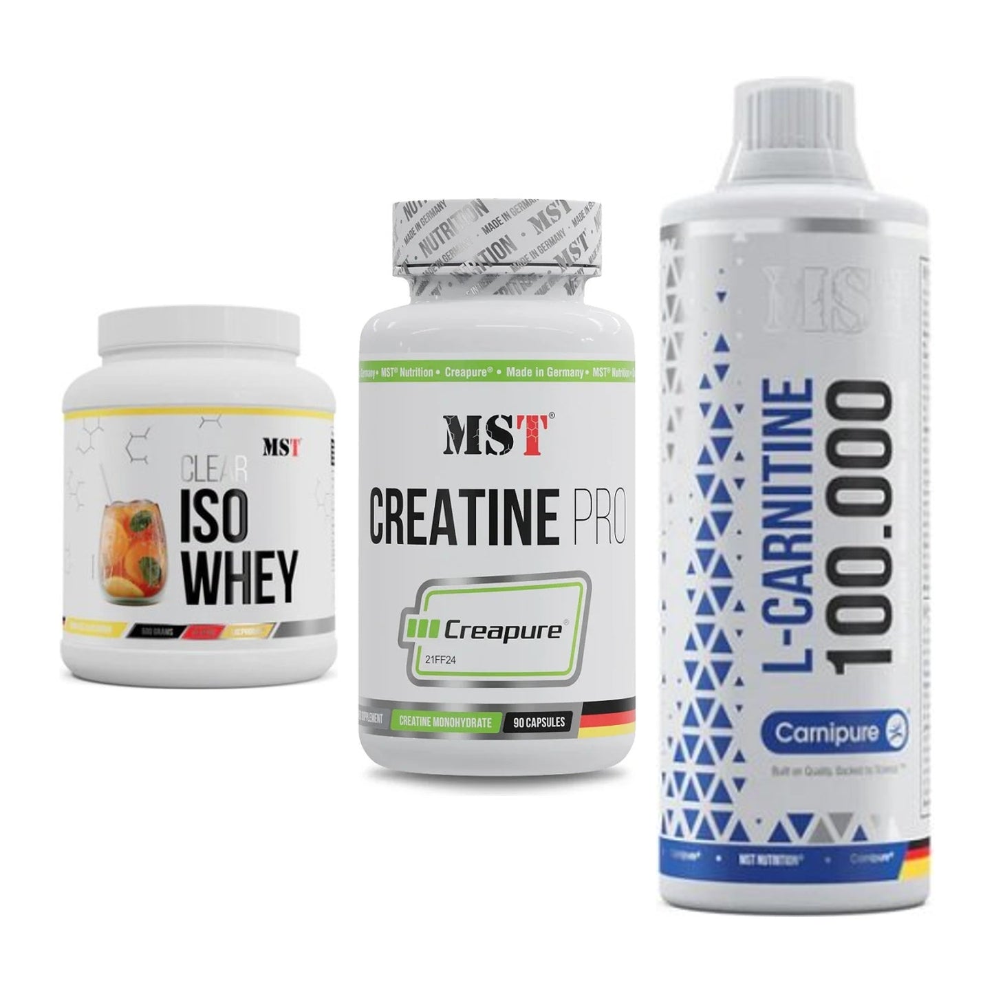 MST Marken-Trio: Iso Clear + Creatine Pro + L-Carnitine – alle enthaltenen Artikel