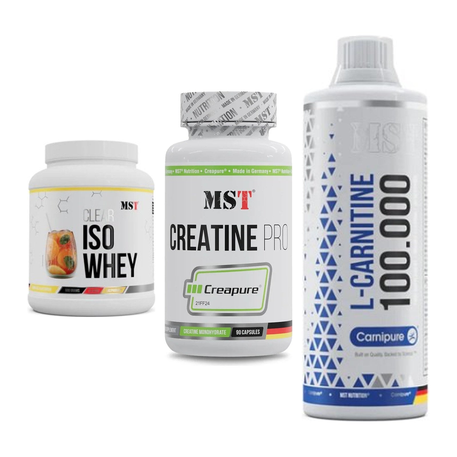 MST Marken-Trio: Iso Clear + Creatine Pro + L-Carnitine – alle enthaltenen Artikel
