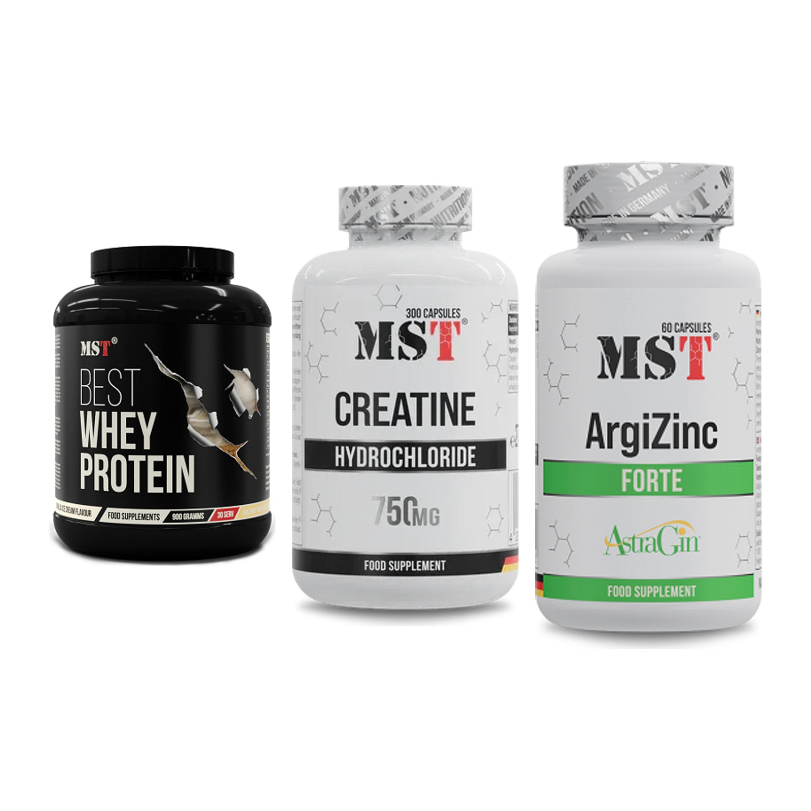 MST Marken-Trio: Best Whey Protein + Creatine HCL + ArgiZinc Forte – alle enthaltenen Artikel
