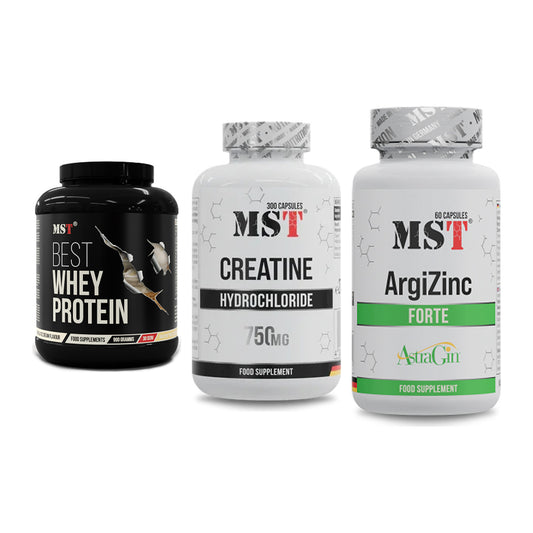 MST Marken-Trio: Best Whey Protein + Creatine HCL + ArgiZinc Forte – alle enthaltenen Artikel