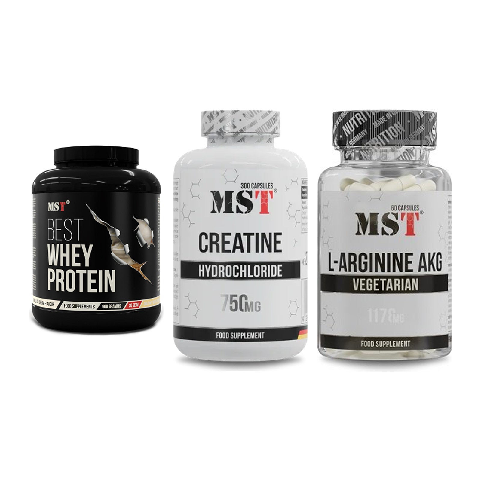 MST Marken-Trio: Best Whey + Creatine HCL + Arginin AAKG – alle enthaltenen Artikel