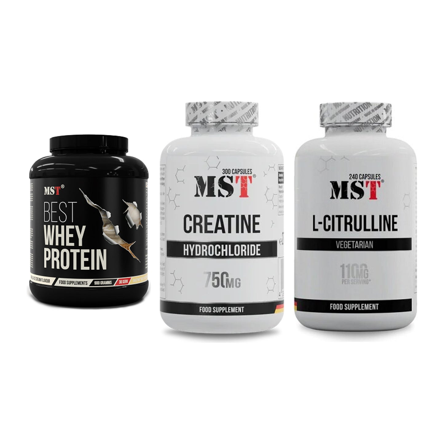 MST Marken-Trio: Best Whey Protein + Creatine HCL + Citrulline – alle enthaltenen Artikel