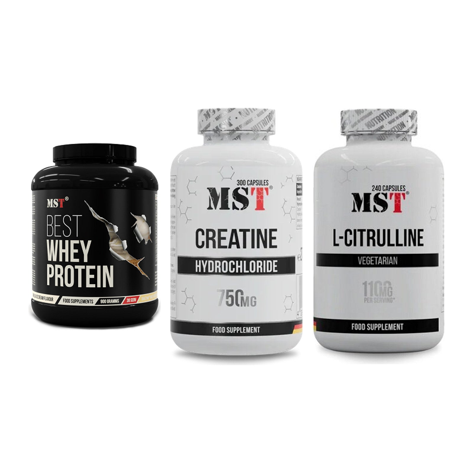MST Marken-Trio: Best Whey Protein + Creatine HCL + Citrulline – alle enthaltenen Artikel