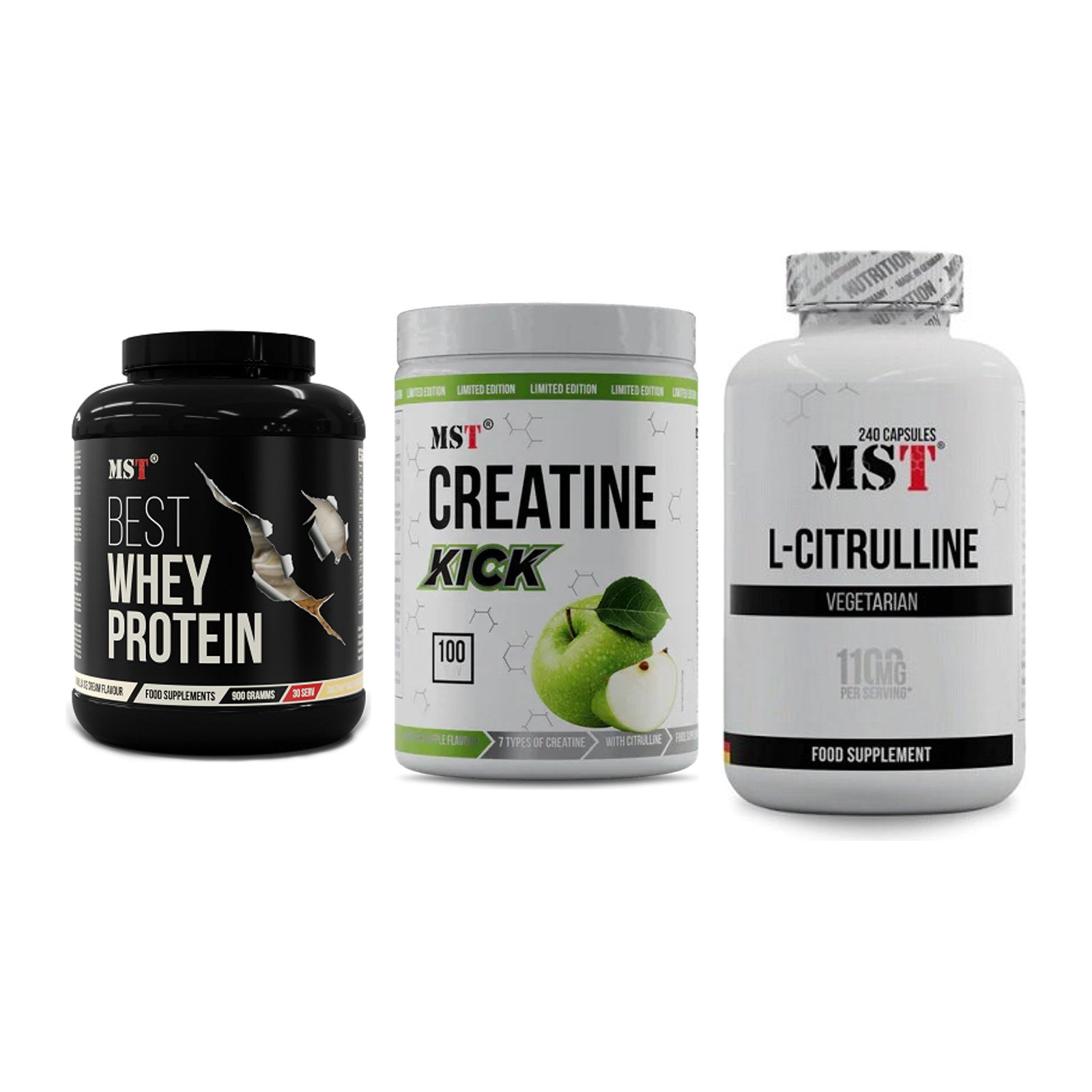MST Marken-Trio: Best Whey Protein + Creatine Kick + Citrulline – alle enthaltenen Artikel